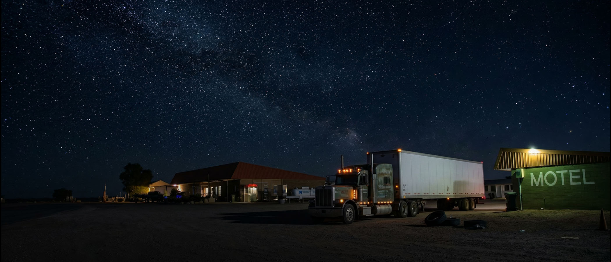 Cocklebiddy Roadhouse, AI-enhanced location shot